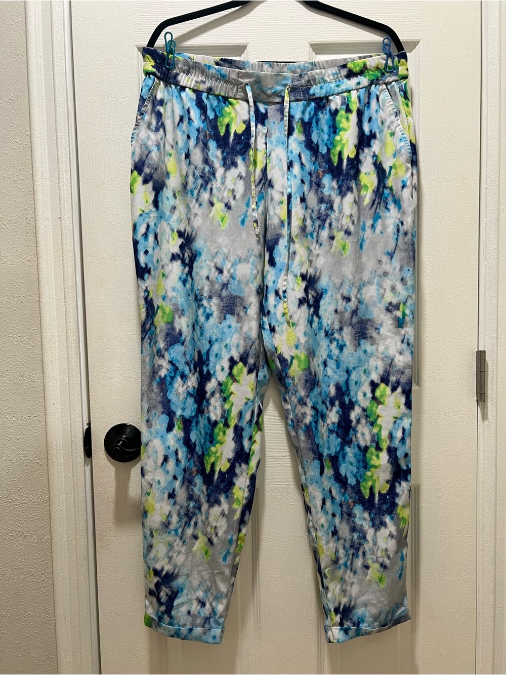 Liz Claiborne Watercolor Tie Dye Jogger Pants | Blue Green Yellow | Size Large